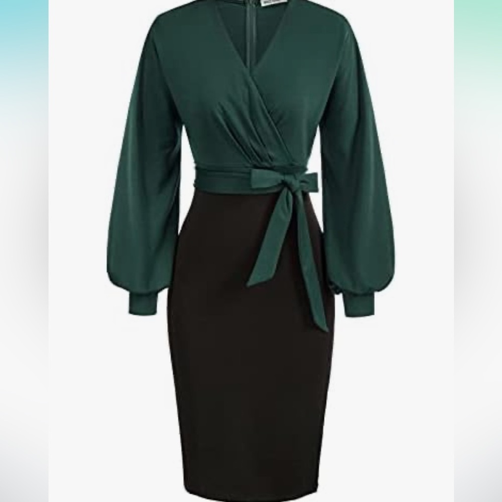 Elegant Green and Black Wrap Dress